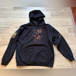 Grunt Style Black Hoodie with Distressed American Skull Flag Graphic Youth L